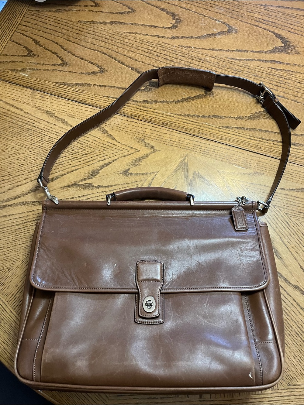 Coach Brown Leather Messenger Briefcase with Adjustable Strap